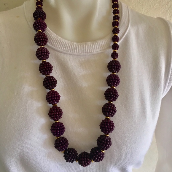 Purple Beaded Graduated Long NECKLACE - Picture 2 of 5